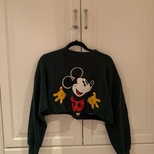 Green Reworked Mickey Mouse Cropped Sweatshirt